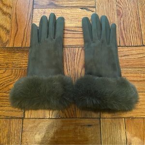 Surell Olive Green Faux Fur-Trimmed Gloves
